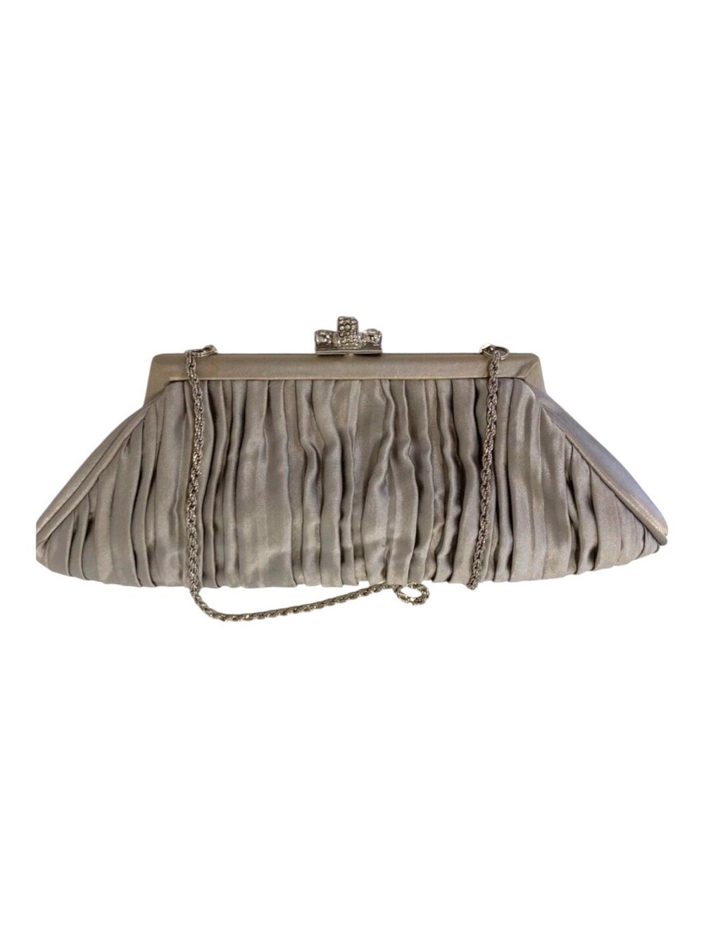 Vintage Sondra Roberts Pleated Satin Clutch Purse With Rhinestone Clasp Evening